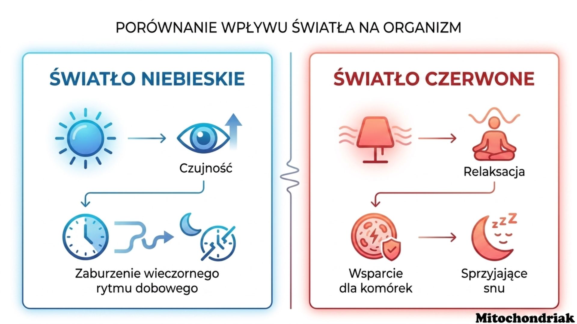 Niebieskie światło a czerwone światło, rytm dobowy i sen