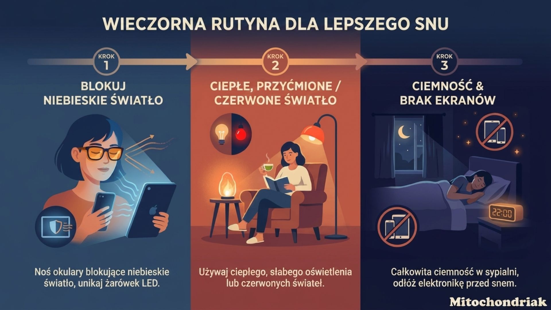 Wieczorna rutyna, niebieskie światło i higiena snu