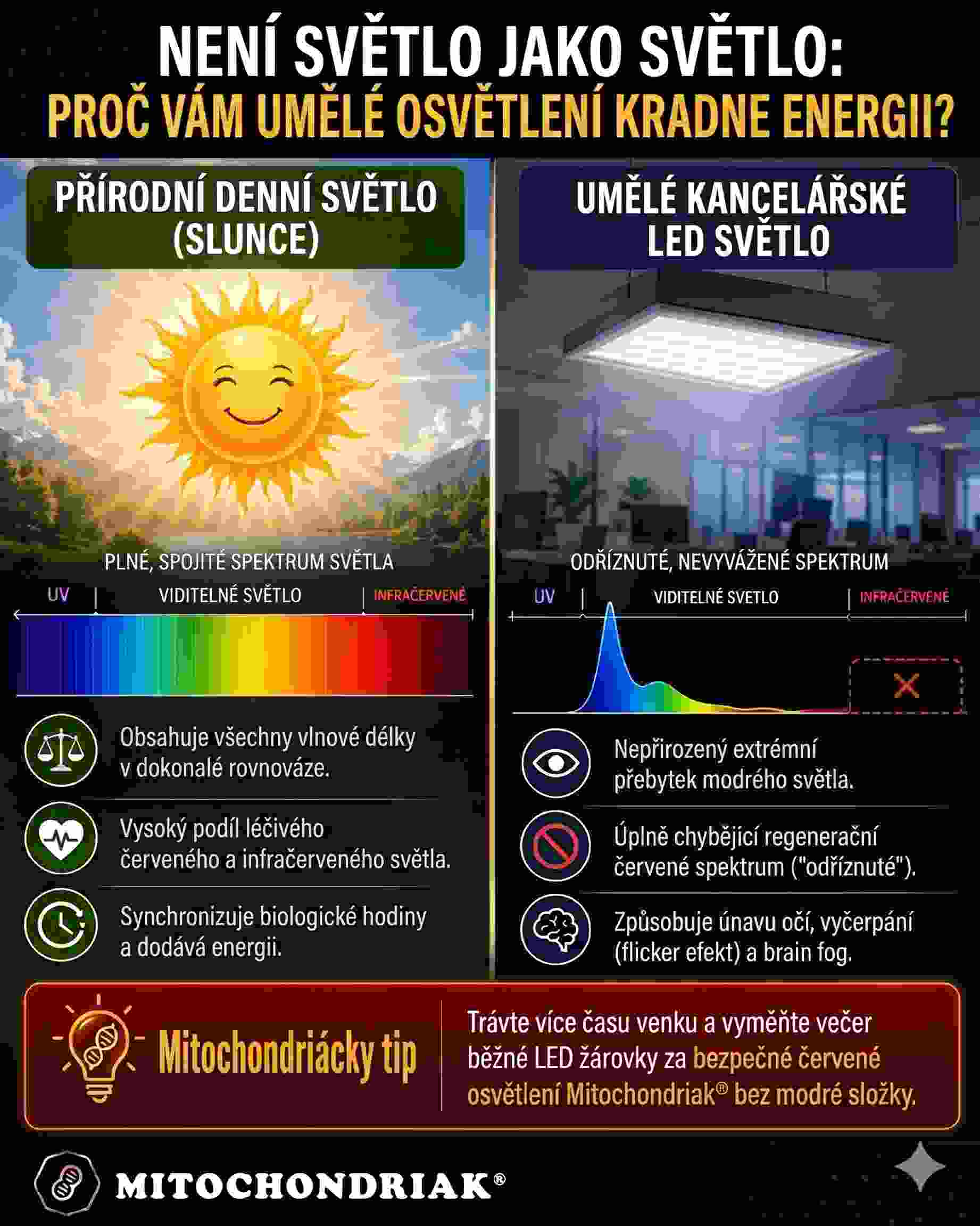 přirozené a umělé světlo spektrum žárovek
