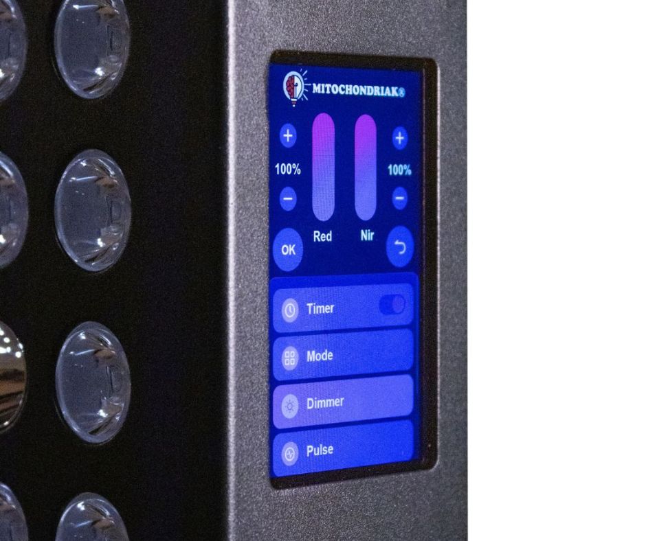 Dotykový displej infrapanelu Mitochondriak, red a NIR režim, stimulácia cytochróm c oxidázy