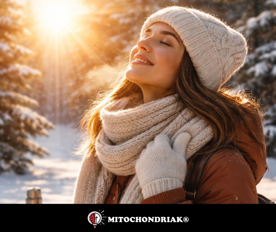 Woman in winter sunlight outdoors for seasonal vitamin D